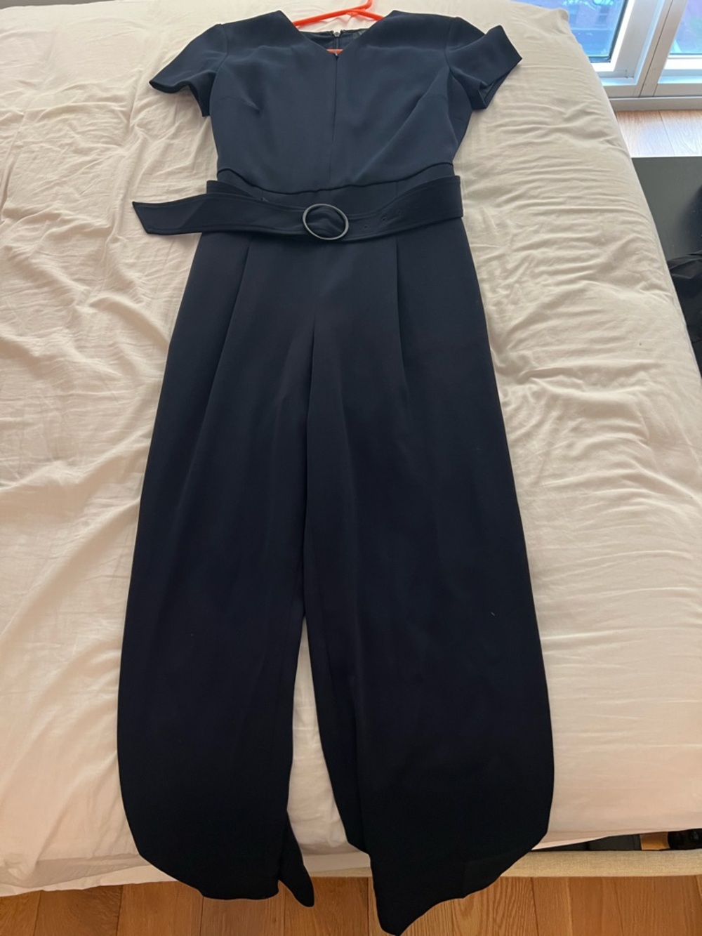 Club Monaco Black Short-Sleeve Belted Jumpsuit